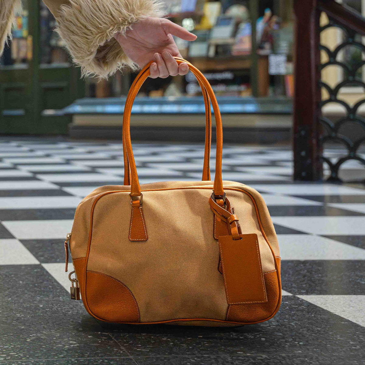 Prada Canvas Bowling Bag Sabbia